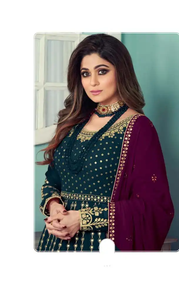 FC 8544 Stone Green Gown : Georgette?Work : Sequence Embroidery Work Casual, Wedding, Festive, Events, Designer Party Wear, Gown @2299/- | Gowns, Bollywood Gowns, Creative Gowns, Designer Gowns, Embroidered Gowns, Party Wear Gowns, Salwar suit, Casual Suits, Designer Suits