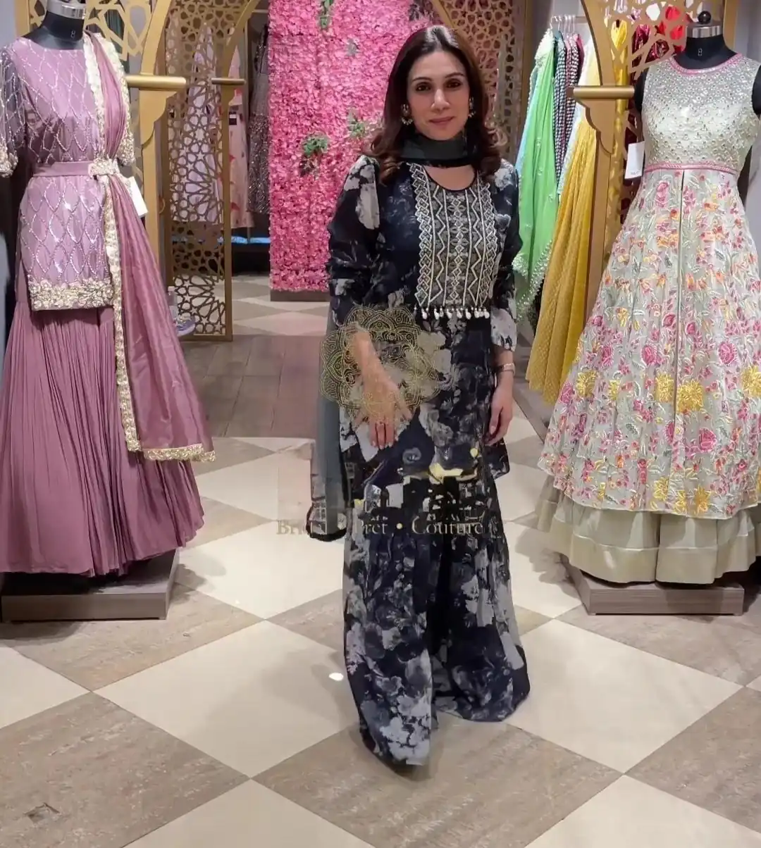 ZF 237 Black?Top : Faux Georgette?Work : Digital Print With Heavy Embroidery Work Casual Wear Sharara Suit , Wedding 1749/- | Salwar suit, Casual Suits, Creative suits, Designer Suits, Palazzo Suits, Party Wear Suits, Straight Suits