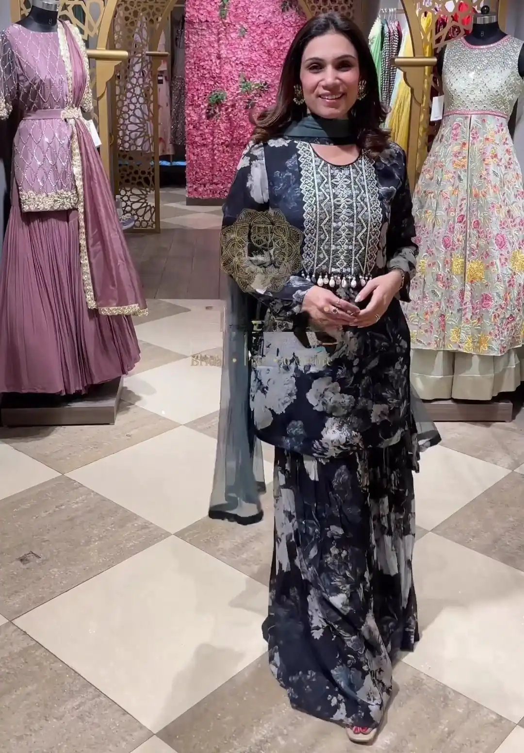 ZF 237 Black?Top : Faux Georgette?Work : Digital Print With Heavy Embroidery Work Casual Wear Sharara Suit , Wedding 1749/- | Salwar suit, Casual Suits, Creative suits, Designer Suits, Palazzo Suits, Party Wear Suits, Straight Suits