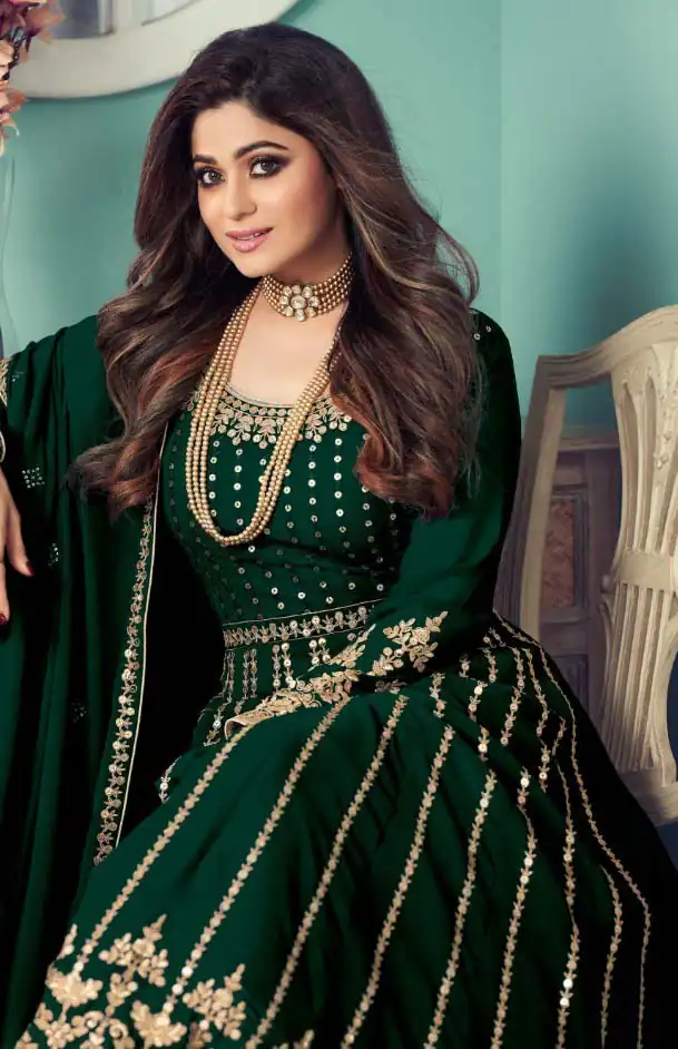 FC 8545 Green Gown : Georgette?Work : Sequence Embroidery Work , Wedding, Festive, Events, Designer Party Wear, Gown @2299/- | Gowns, Bollywood Gowns, Creative Gowns, Designer Gowns, Embroidered Gowns, Party Wear Gowns, Salwar suit, Casual Suits, Designer Suits