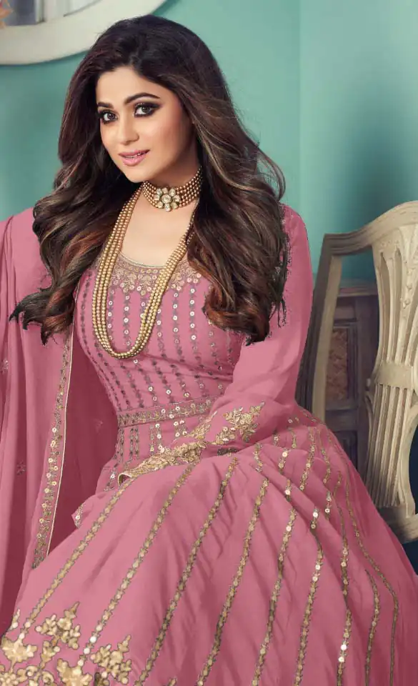 FC 8545 Peach Gown : Georgette?Work : Sequence Embroidery Work Casual, Wedding, Festive, Events, Designer Party Wear, Gown @2299/- | Gowns, Bollywood Gowns, Creative Gowns, Designer Gowns, Embroidered Gowns, Party Wear Gowns, Salwar suit, Casual Suits, Designer Suits