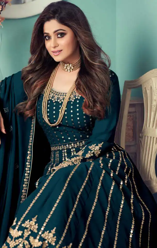 FC 8545 Peacock Blue : Georgette?Work : Sequence Embroidery Work , Wedding, Festive, Events, Designer Party Wear, Gown @2299/- | Gowns, Bollywood Gowns, Creative Gowns, Designer Gowns, Embroidered Gowns, Party Wear Gowns, Salwar suit, Casual Suits, Designer Suits