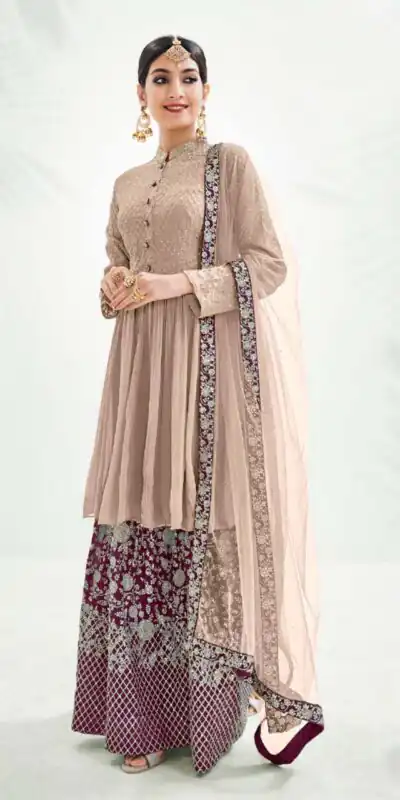 ?FC 1173 Brown Top : Georgette Work : Embroidery Work Dupatta : Heavy Net Inner : Santoon Wedding, Party, Festive, Events @2449 | Salwar suit, Creative suits, Designer Suits, Palazzo Suits, Party Wear Suits, Straight Suits