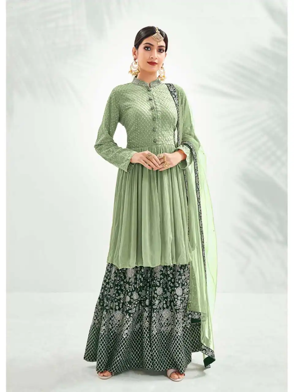 ?FC 1173 Green Top : Georgette Work : Embroidery Work Dupatta : Heavy Net Inner : Santoon Wedding, Party, Festive, Events @2449/- | Salwar suit, Creative suits, Designer Suits, Palazzo Suits, Party Wear Suits, Straight Suits