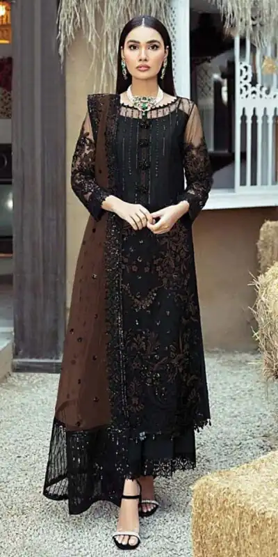 FC 1100 Black & Brown?Salwar Suit :?Heavy Faux Georgette Work : Multi Thread & Sequence Embroidery Work Wedding, Festive, Events @2149/- | Gowns, Bollywood Gowns, Creative Gowns, Designer Gowns, Embroidered Gowns, Party Wear Gowns, Salwar suit, Casual Suits, Designer Suits