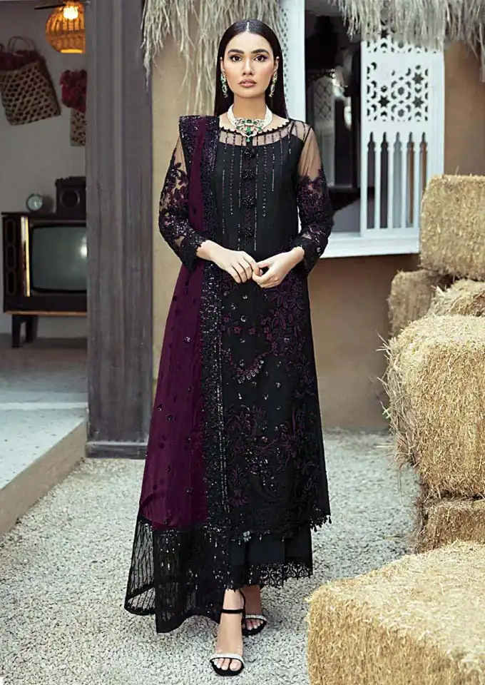 FC 1100 Black & Purple?Salwar Suit :?Heavy Faux Georgette Work : Multi Thread & Sequence Embroidery Work Wedding, Festive, Events @2149/- | Gowns, Bollywood Gowns, Creative Gowns, Designer Gowns, Embroidered Gowns, Party Wear Gowns, Salwar suit, Casual Suits, Designer Suits