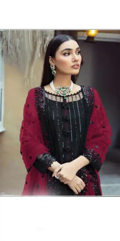 FC 1100 Black & Red?Salwar Suit :?Heavy Faux Georgette Work : Multi Thread & Sequence Embroidery Work Wedding, Festive, Events @2149/- | Gowns, Bollywood Gowns, Creative Gowns, Designer Gowns, Embroidered Gowns, Party Wear Gowns, Salwar suit, Casual Suits, Designer Suits