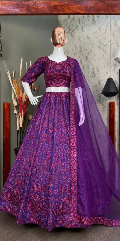 LG 536 Purple Color Lehenga : Soft Tafeta Silk Blouse : Tafeta Silk Work : Embroidery Work Traditional Wear, Festive, Wedding, Events @2399/- | Lehenga, Bollywood Lehenga, Creative Lehenga, Designer Lehenga, Embroidered Lehenga, Party Wear Lehenga