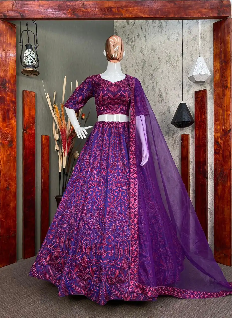 LG 536 Purple Color Lehenga : Soft Tafeta Silk Blouse : Tafeta Silk Work : Embroidery Work Traditional Wear, Festive, Wedding, Events @2399/- | Lehenga, Bollywood Lehenga, Creative Lehenga, Designer Lehenga, Embroidered Lehenga, Party Wear Lehenga