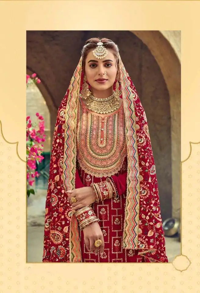 ??FC 1207 Red Top : Georgette Work : Embroidery Work Dupatta : Georgette Inner : Santoon Wedding, Party, Festive, Events @2199 | Salwar suit, Creative suits, Designer Suits, Palazzo Suits, Party Wear Suits, Straight Suits