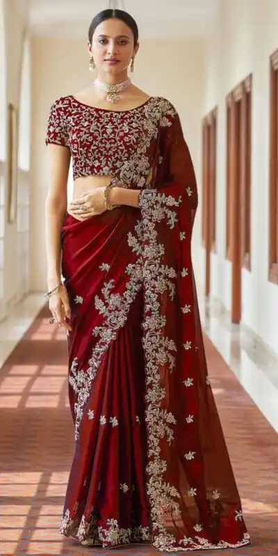 BT 180 Maroon?Saree : Kasturi Silk Georgette Work : Zari & Thread Work, Blouse : Kasturi Silk Party Wear, Traditional Wear, Wedding Wear, Events Etc.@1849/- | Sarees, Bollywood Sarees, Creative Sarees, Designer Sarees, Ethnic Saree, Modern Digital sarees, Party Wear Sarees