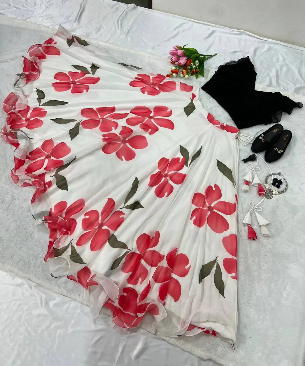 ZF 212 White Color Lehenga : Faux Georgette Blouse : Georgette Work : Digital Print Work Traditional Wear, Festive, Wedding, Events @1749/- | Lehenga, Bollywood Lehenga, Creative Lehenga, Designer Lehenga