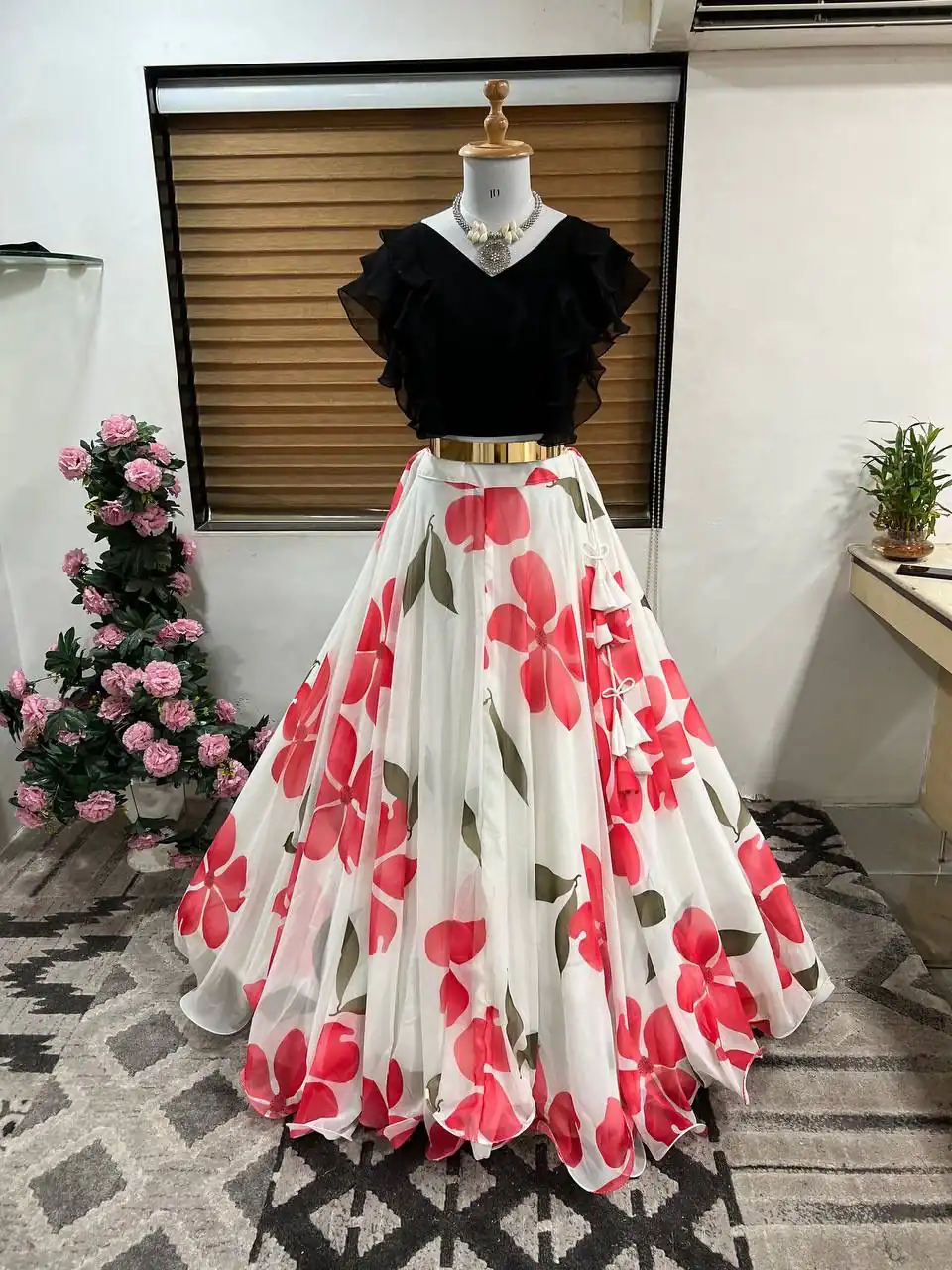 ZF 212 White Color Lehenga : Faux Georgette Blouse : Georgette Work : Digital Print Work Traditional Wear, Festive, Wedding, Events @1749/- | Lehenga, Bollywood Lehenga, Creative Lehenga, Designer Lehenga