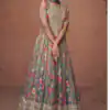 Attractive Grey Color Organza Silk With Embroidery And Sequins Work Anarkali Suit