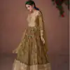 Attractive Mehandi Color Organza Silk With Embroidery And Sequins Work Anarkali Suit