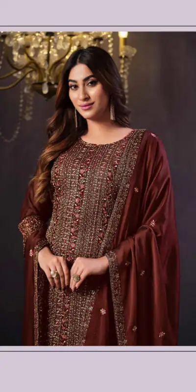 FC Vipul 5281 Brown Heavy rangoli with coding sequence Embroidery Work salwar suit Casual, Wedding, Festive, Events Etc. @2599 | Salwar suit, Casual Suits, Creative suits, Designer Suits, Party Wear Suits, Straight Suits