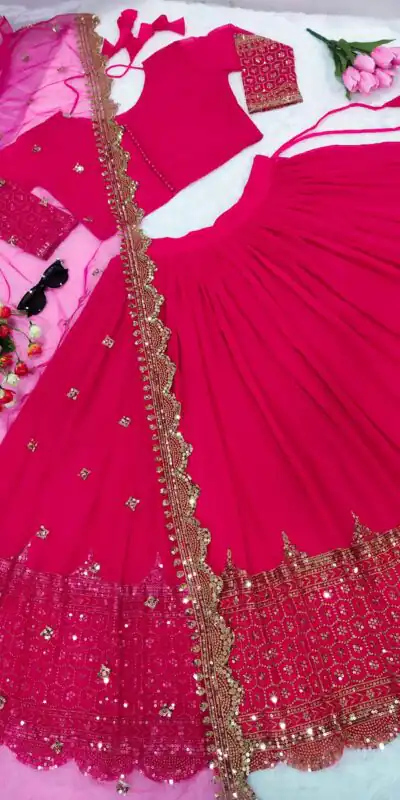 ZSR-3047 Red Color Lehenga : Georgette Blouse : Georgette Work : Thread And Sequence Embroidered Work Traditional Wear, Festive, Wedding, Events @1999/- | Lehenga, Bollywood Lehenga, Creative Lehenga, Designer Lehenga, Embroidered Lehenga, Party Wear Lehenga