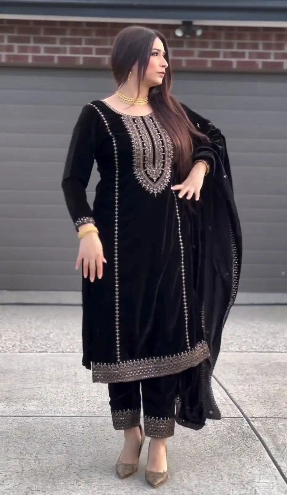 ZSR-3046 Black Color Salwar Suit Viscose Velvet with Embroidery Sequence Work Inner : Micro Cotton Traditional Wear, Wedding, Festive, Events. @2199/- | Salwar suit, Casual Suits, Creative suits, Designer Suits, Party Wear Suits, Straight Suits