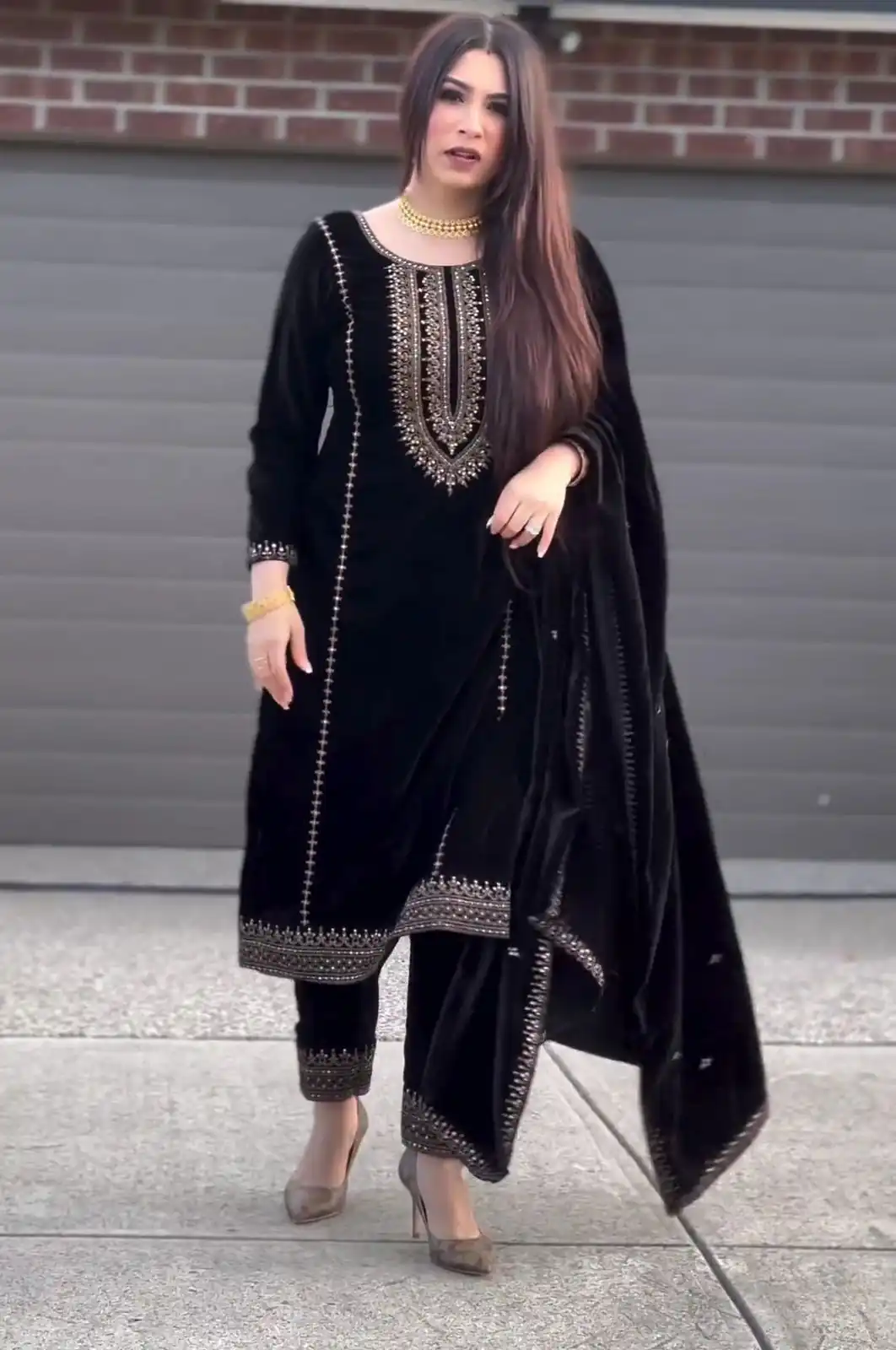 ZSR-3046 Black Color Salwar Suit Viscose Velvet with Embroidery Sequence Work Inner : Micro Cotton Traditional Wear, Wedding, Festive, Events. @2199/- | Salwar suit, Casual Suits, Creative suits, Designer Suits, Party Wear Suits, Straight Suits