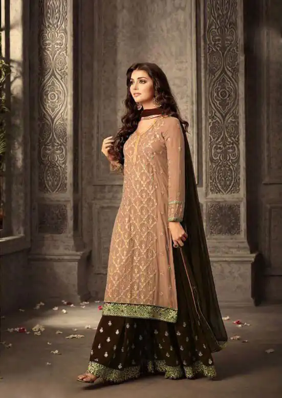 MOHINI 47001 PEACH-BRWON Color: Peach-Brown Fabrics:  Top :- Faux Georgette Embroidery And Stone Work Dupatta:- Nazmin Embroidery Work Lace | Salwar suit, Casual Suits, Creative suits, Designer Suits, Palazzo Suits, Party Wear Suits, Straight Suits