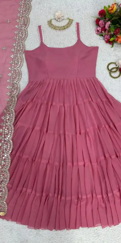 ZSR 5547 Pink Color Gown : Fox Georgette Work : Embroidery Sequence Work Inner : Micro Cotton Traditional Wear, Wedding, Festive, Events. @2599/- | Gowns, Bollywood Gowns, Creative Gowns, Designer Gowns, Embroidered Gowns, Party Wear Gowns