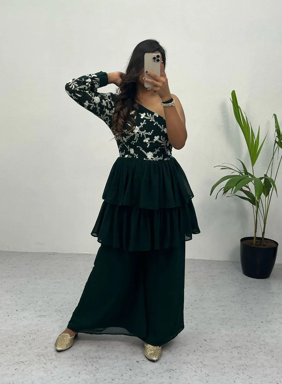 RC 263 Green Heavy Georgette Embroidery Sequence Work Plazzo Suit Casual, Wedding, Party, Festive, Events Etc. Expected Delivery  4-6 Working Days @1749 | Salwar suit, Casual Suits, Creative suits, Designer Suits, Palazzo Suits, Party Wear Suits, Straight Suits