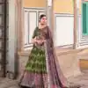 Glamorous Green Color Tussar Silk Dot And Ajarakh & Drawstring With Foil Printed & Heavy Tassels Lehenga Choli