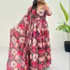 Ravishing Pink Color Heavy Chinon Printed Gown With Lace Border Dupatta