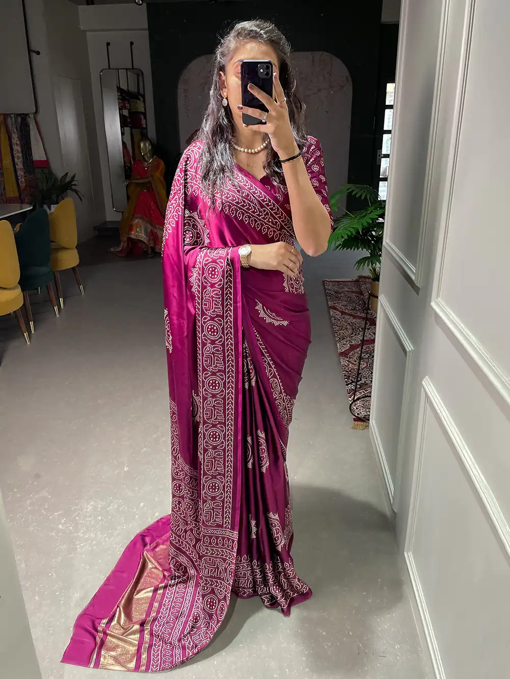 YNF 7803 Purple Color Semi Gaji Satin Printing with Foil Work Saree Casual, Party Wear, Wedding, Events Etc. Expected Delivery 4-6 Working Days 1499/- | Sarees, Bollywood Sarees, Creative Sarees, Designer Sarees, Ethnic Saree, Modern Digital sarees, Party Wear Sarees