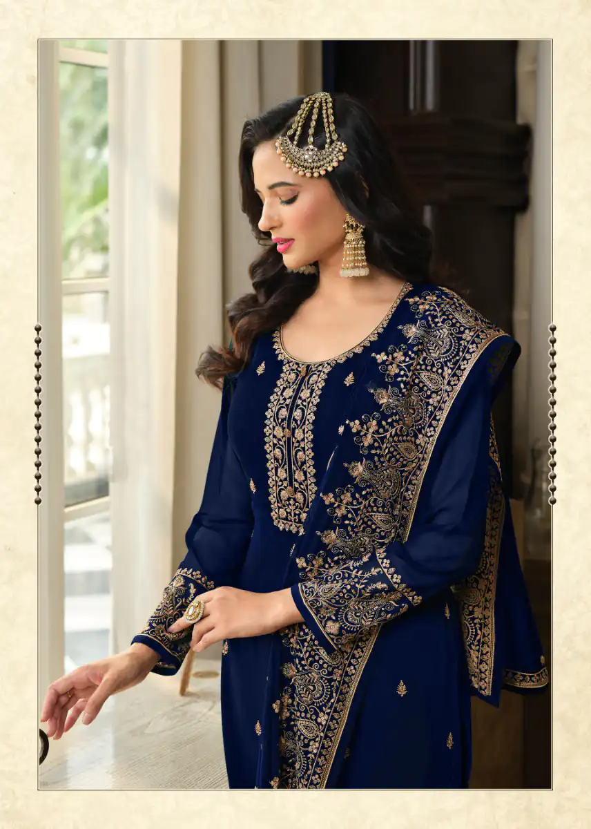DS LT 8301 Blue color Georgette Embroidery Sequence Work Sharara Suit Wedding, Festive, Events Etc. Expected Delivery 4-6 Working Days @2149/- | Jump Suits, Salwar suit, Casual Suits, Creative suits, Designer Suits, Palazzo Suits, Party Wear Suits, Patiala Suits, Straight Suits