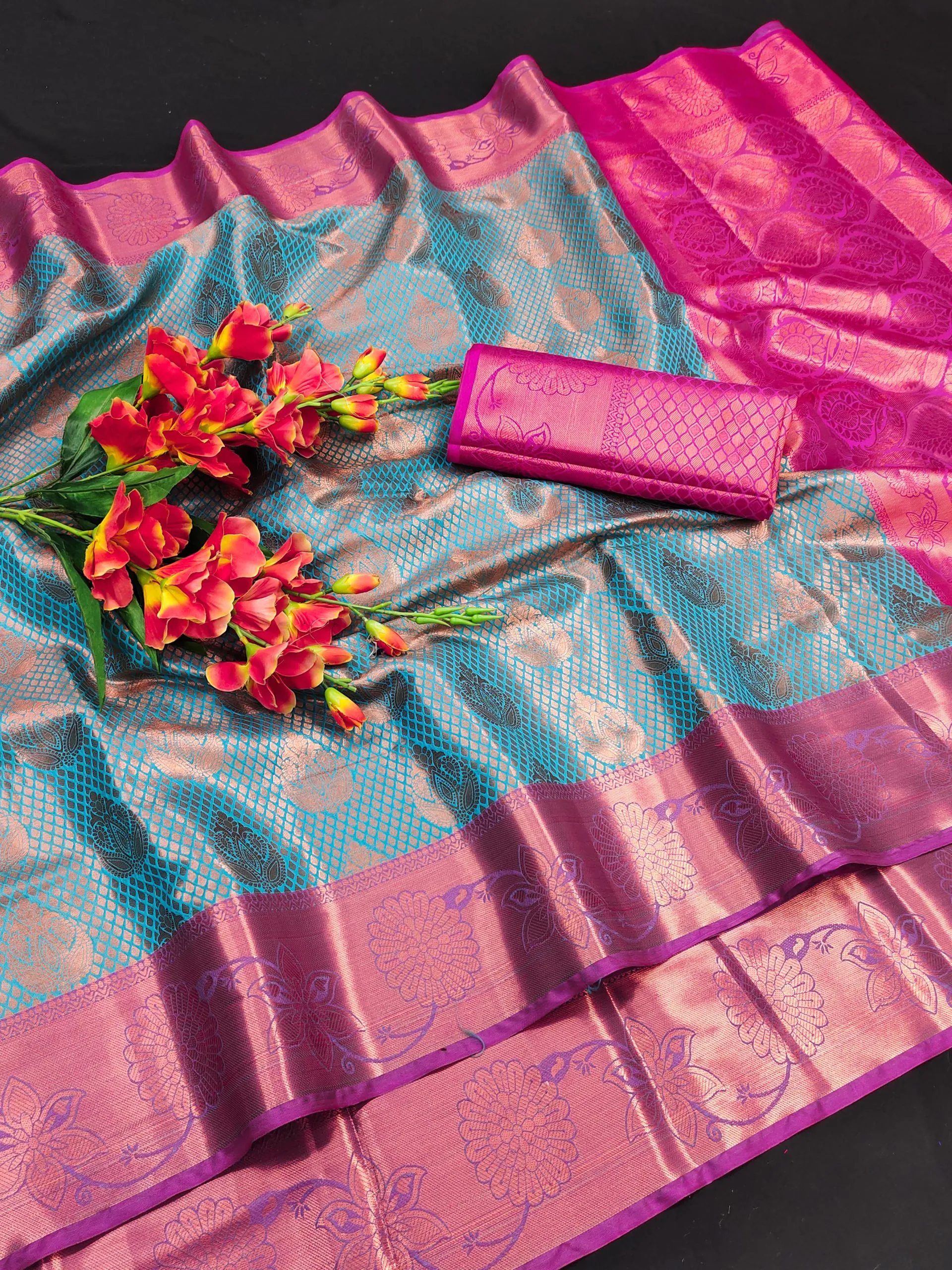 MB™3269 Blue Color Lichi Silk Gold, Silver Zari Weaving Saree Casual, Party Wear, Wedding, Events, Festival, Etc. Expected Delivery 4-6 Working Days @1599/- | Designer Sarees, Sarees, Bollywood Sarees, Creative Sarees, Embroidered Sarees, Ethnic Saree, Modern Digital sarees, Party Wear Sarees