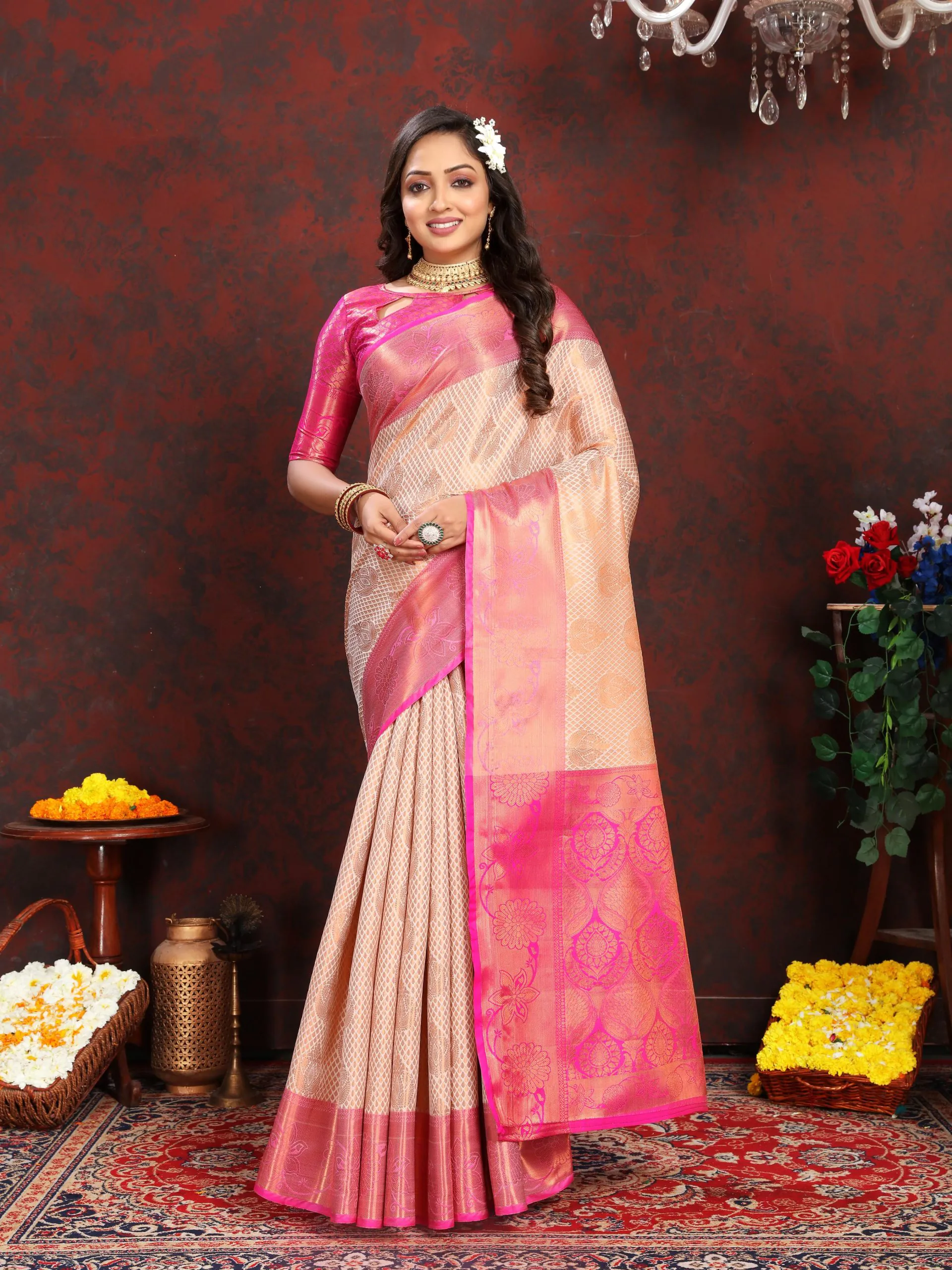 MB™3269 Golden Pink Color Lichi Silk Gold, Silver Zari Saree Casual, Party Wear, Wedding, Events, Festival, Etc. Expected Delivery 4-6 Working Days @1599/- | Designer Sarees, Sarees, Bollywood Sarees, Creative Sarees, Embroidered Sarees, Ethnic Saree, Modern Digital sarees, Party Wear Sarees