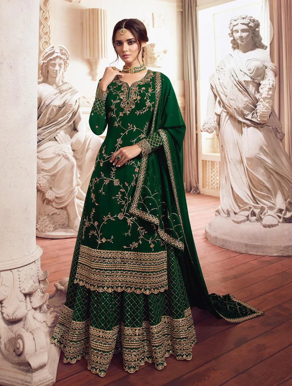 LT 4902 Green color Georgette With Embroidery sequence Work Sharara Suit Wedding, Festive, Events Etc. Expected Delivery 4-6 Working Days @2099/- | Jump Suits, Salwar suit, Casual Suits, Creative suits, Designer Suits, Palazzo Suits, Party Wear Suits, Patiala Suits, Straight Suits
