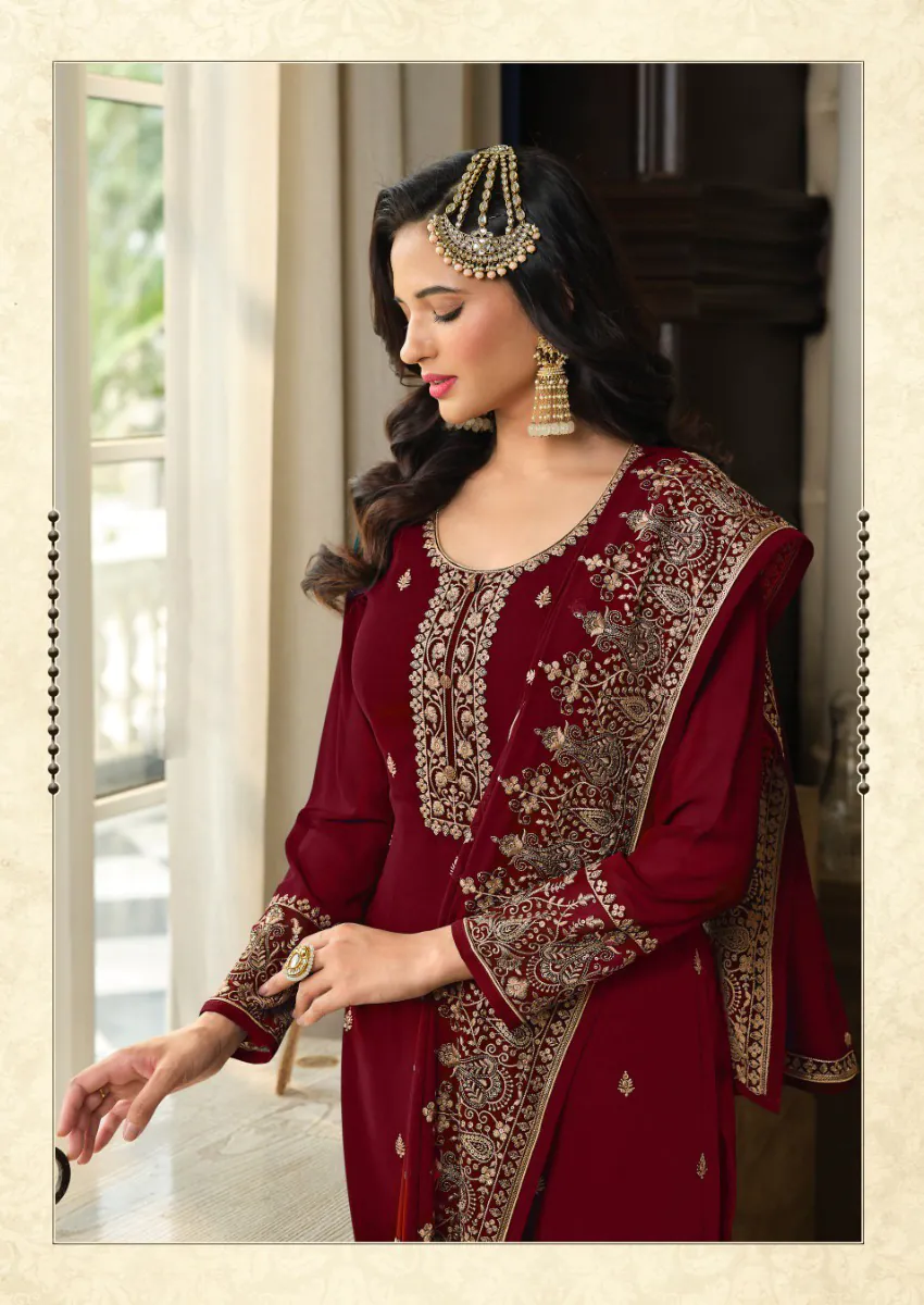 DS LT 8301 Maroon color Georgette Embroidery Sequence Work Sharara Suit Wedding, Festive, Events Etc. Expected Delivery 4-6 Working Days @2149/- | Jump Suits, Salwar suit, Casual Suits, Creative suits, Designer Suits, Palazzo Suits, Party Wear Suits, Patiala Suits, Straight Suits