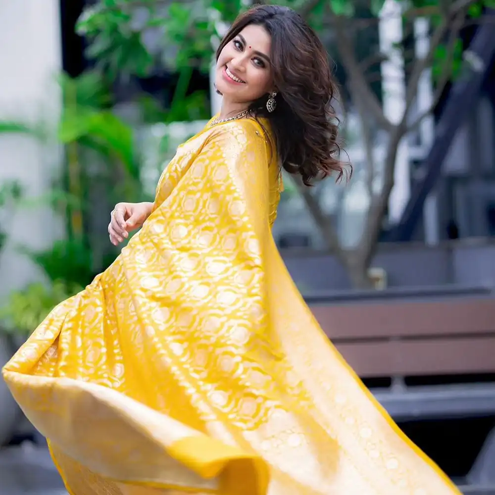 DDF Yellow Zalar Color Banarasi Soft Silk Ordinary Design Saree Casual, Party Wear, Wedding, Events, Etc. Expected Delivery 4-6 Working Days 1399/- | Designer Sarees, Sarees, Bollywood Sarees, Creative Sarees, Embroidered Sarees, Ethnic Saree, Modern Digital sarees, Party Wear Sarees