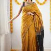 Attractive Yellow Color Soft Lilan Slab Jacquard Work Saree