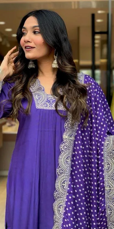 AD 148 Violet Color Heavy Modal Silk Embroidery work Kurti Casual, Wedding, Party, Festive, Events Etc. Expected Delivery 4-6 Working Days @1899/- | Kurti, Bollywood Kurti, Creative Kurtis, Designer Kurti, Party Wear Kurti, Selfie Kurti