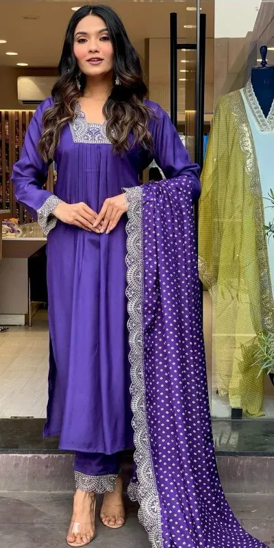AD 148 Violet Color Heavy Modal Silk Embroidery work Kurti Casual, Wedding, Party, Festive, Events Etc. Expected Delivery 4-6 Working Days @1899/- | Kurti, Bollywood Kurti, Creative Kurtis, Designer Kurti, Party Wear Kurti, Selfie Kurti