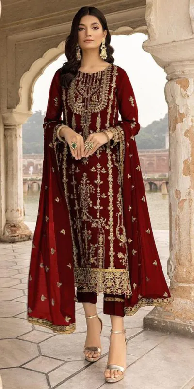 DS 1012 Maroon Color Georgette Embroidered Sequence Salwar Suit Casual, Party, Wedding, Festive, Events Etc. Expected Delivery 4-6 Working Days @1799/- | Jump Suits, Salwar suit, Casual Suits, Creative suits, Designer Suits, Palazzo Suits, Party Wear Suits, Patiala Suits, Straight Suits