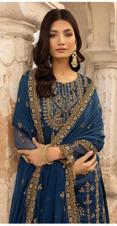 DS 1012 Persian Blue Color Georgette Embroidered Sequence Salwar Suit Casual, Wedding, Festive, Events Etc. Expected Delivery 4-6 Working Days @1799/- | Jump Suits, Salwar suit, Casual Suits, Creative suits, Designer Suits, Palazzo Suits, Party Wear Suits, Patiala Suits, Straight Suits