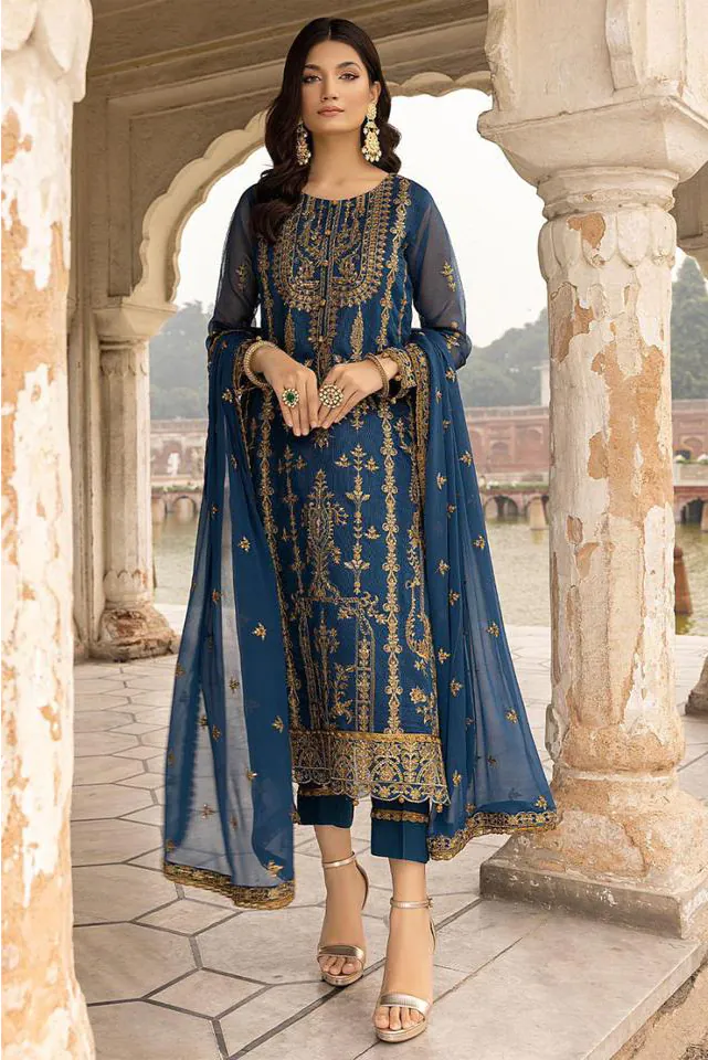 DS 1012 Persian Blue Color Georgette Embroidered Sequence Salwar Suit Casual, Wedding, Festive, Events Etc. Expected Delivery 4-6 Working Days @1799/- | Jump Suits, Salwar suit, Casual Suits, Creative suits, Designer Suits, Palazzo Suits, Party Wear Suits, Patiala Suits, Straight Suits