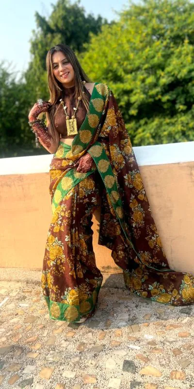 JR 471 Coffee Color Printed Manipuri Silk Saree Casual, Party Wear, Wedding, Events Etc. Expected Delivery 4-6 Working Days 1249/- | Sarees, Bollywood Sarees, Creative Sarees, Designer Sarees, Embroidered Sarees, Ethnic Saree, Modern Digital sarees, Party Wear Sarees