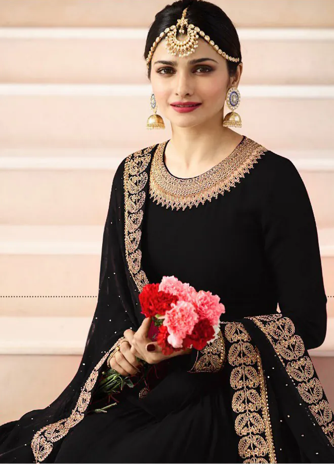 FC 7171 Black Color Georgette Silk Embroidery work Anarkali Suit Casual, Wedding, Party, Festive, Events Etc. Expected Delivery  4-6 Working Days @1999/- | Anarkali Suits, Bollywood Anarkali, Creative-Anarkali, Designer Anarkali, Embroidered Anarkali, Party Wear Anarkali