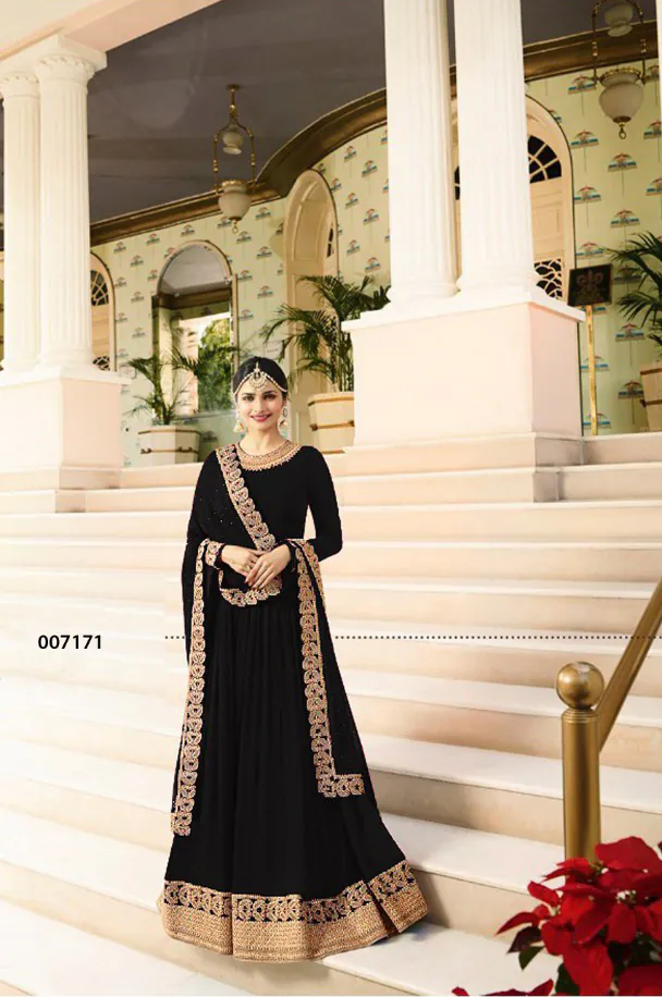 FC 7171 Black Color Georgette Silk Embroidery work Anarkali Suit Casual, Wedding, Party, Festive, Events Etc. Expected Delivery  4-6 Working Days @1999/- | Anarkali Suits, Bollywood Anarkali, Creative-Anarkali, Designer Anarkali, Embroidered Anarkali, Party Wear Anarkali