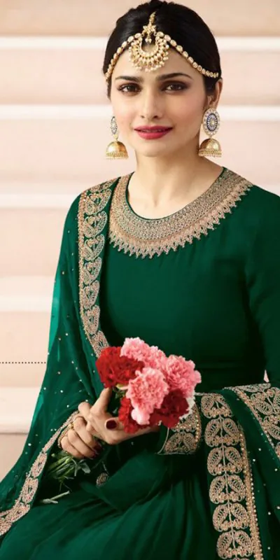 FC 7171 Green Color Georgette Silk Embroidery work Anarkali Suit Casual, Wedding, Party, Festive, Events Etc. Expected Delivery 4-6 Working Days @1999/- | Anarkali Suits, Bollywood Anarkali, Creative-Anarkali, Designer Anarkali, Embroidered Anarkali, Party Wear Anarkali