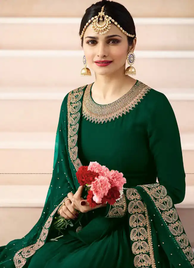 FC 7171 Green Color Georgette Silk Embroidery work Anarkali Suit Casual, Wedding, Party, Festive, Events Etc. Expected Delivery 4-6 Working Days @1999/- | Anarkali Suits, Bollywood Anarkali, Creative-Anarkali, Designer Anarkali, Embroidered Anarkali, Party Wear Anarkali