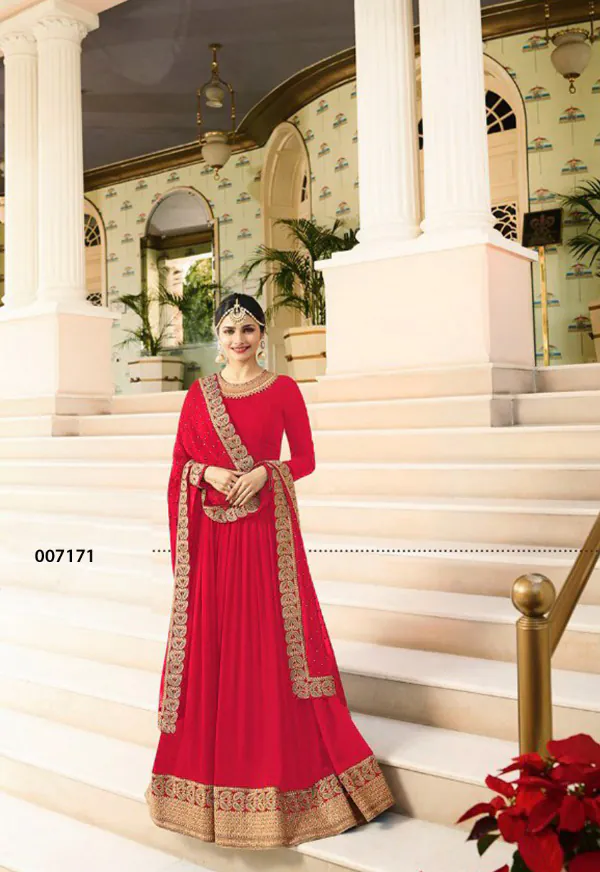 FC 7171 Red Color Georgette Embroidery work Anarkali Suit Casual, Wedding, Party, Festive, Events Etc. Expected Delivery 4-6 Working Days @1999/- | Anarkali Suits, Bollywood Anarkali, Creative-Anarkali, Designer Anarkali, Embroidered Anarkali, Party Wear Anarkali