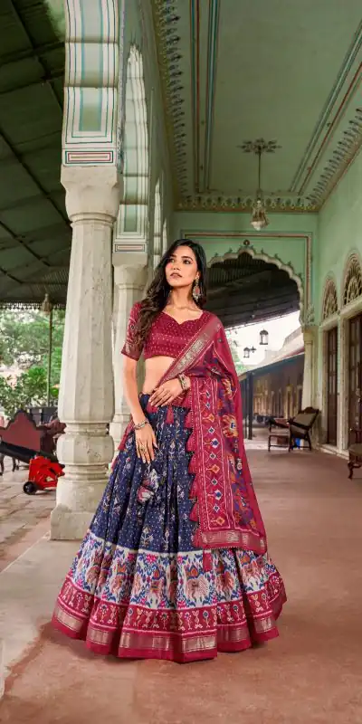 LNB1691 Navy Blue Color Tussar Silk Patola Printed Lehenga Choli Festive, Wedding, Party, Events etc. Expected 4-6 Working Days @2199/- | Lehenga, Bollywood Lehenga, Creative Lehenga, Designer Lehenga, Embroidered Lehenga, Party Wear Lehenga