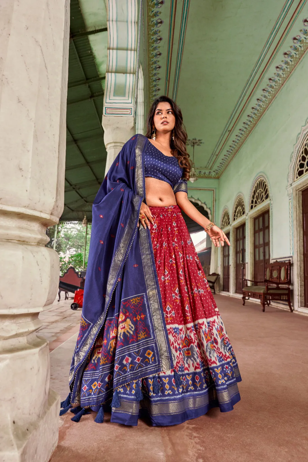LNB1691 Red Color Tussar Silk Patola Foil Printed Lehenga Choli Festive, Wedding, Party, Events Expected Delivery 4-6 Working Days @2199/- | Lehenga, Bollywood Lehenga, Creative Lehenga, Designer Lehenga, Embroidered Lehenga, Party Wear Lehenga