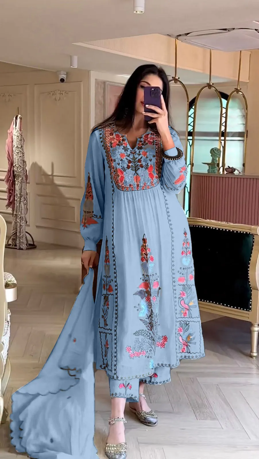 AD118 Blue Color Georgette Embroidery Work Salwar Suit Casual, Wedding, Festive, Events Etc. Expected Delivery 4-6 Working Days @1950/- | Jump Suits, Salwar suit, Casual Suits, Creative suits, Designer Suits, Palazzo Suits, Party Wear Suits, Straight Suits